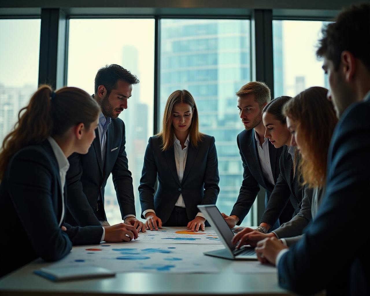 Executive leaders in a collaborative deep-dive session in a modern London office